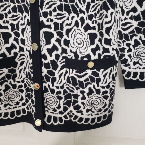 Karl Lagerfeld Floral Cardigan 3/4 Sleeves Knit Sweater Womens Size Medium - Picture 3 of 13